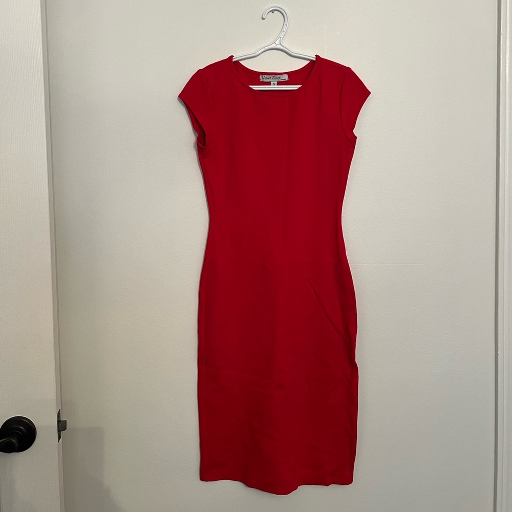 Red Midi Dress with Cap Sleeves